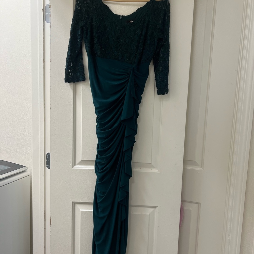 Betsy & Adam hunter green Lace Long Sleeve Gown